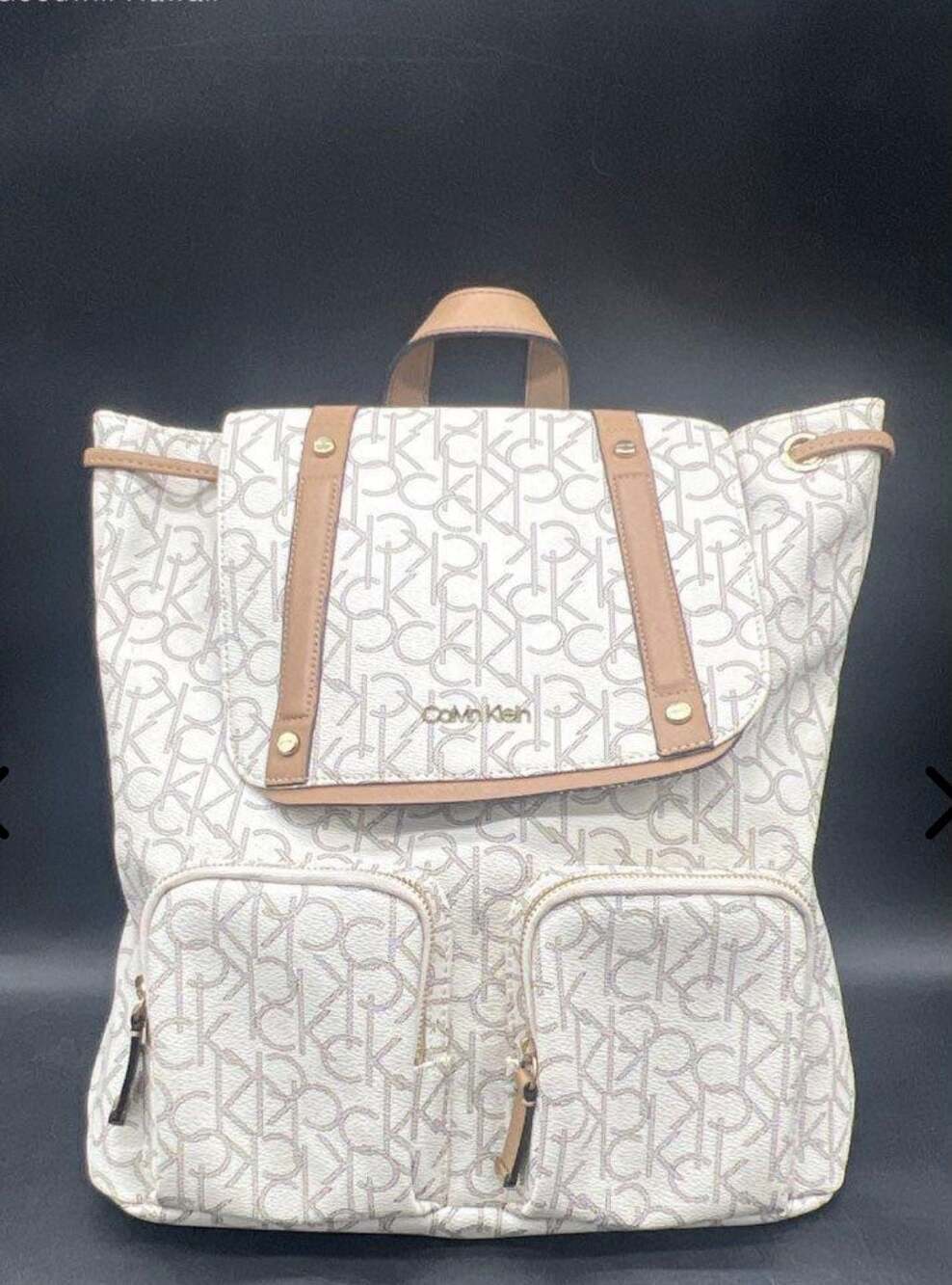 Calvin Klein Hudson Cargo Signature Backpack White Brown Monogram